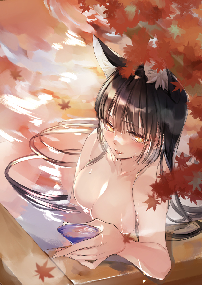 This is a pixiv picture whose title is 紅葉温泉.