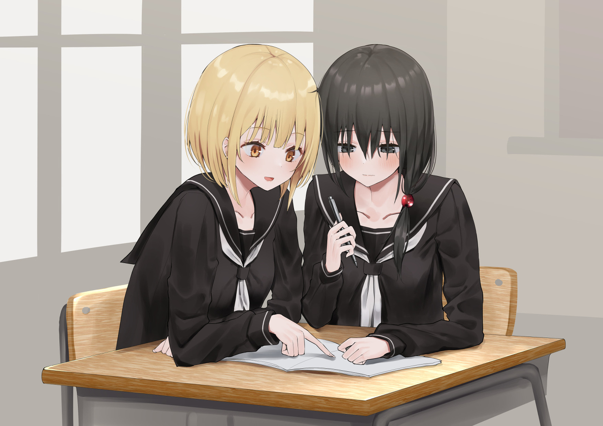 This is a pixiv picture whose title is すぐパーソナルスペースに入ってくる陽キャに戸惑う百合.