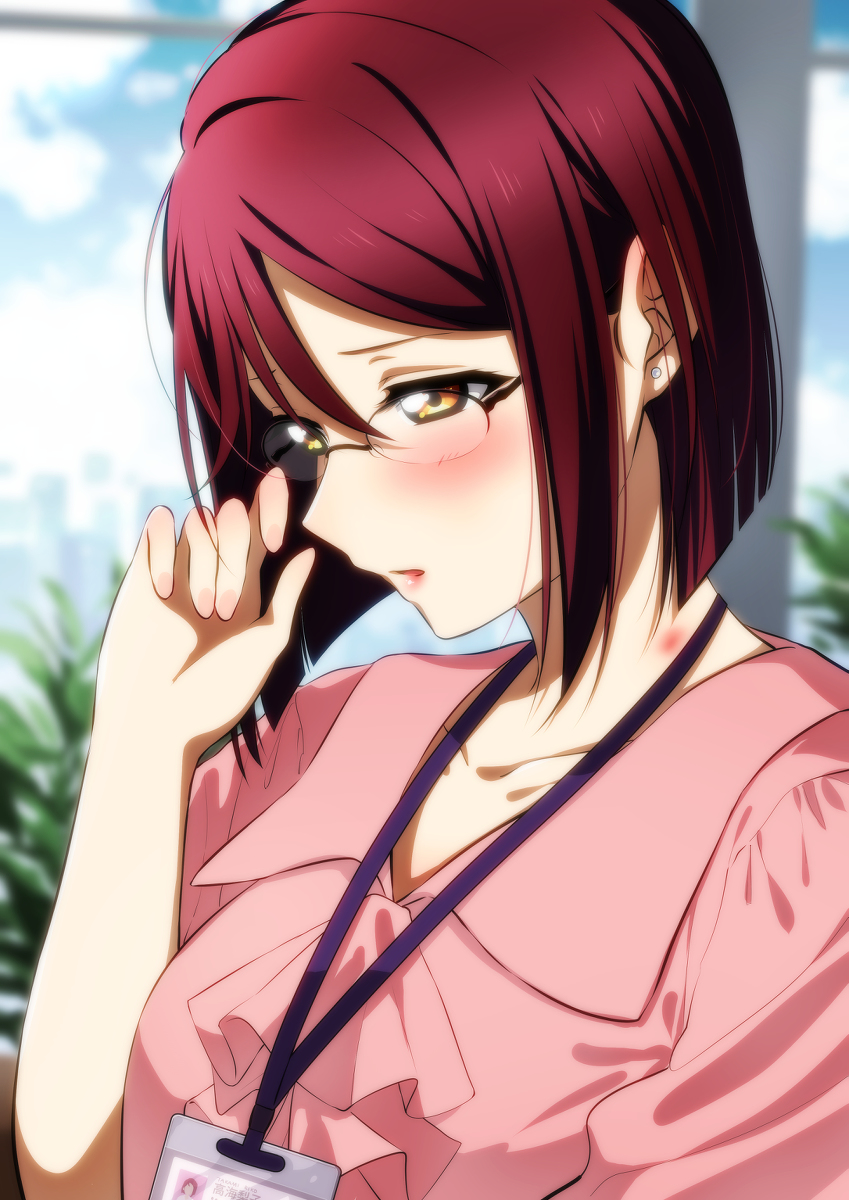 This is a pixiv picture whose title is ショートヘアOL梨子ちゃんと千歌ちゃん（ちかりこ）.