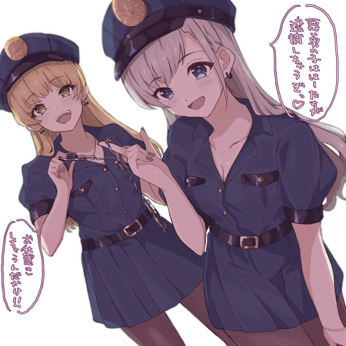 This is a pixiv picture whose title is ミ二スカポリス颯and莉嘉.