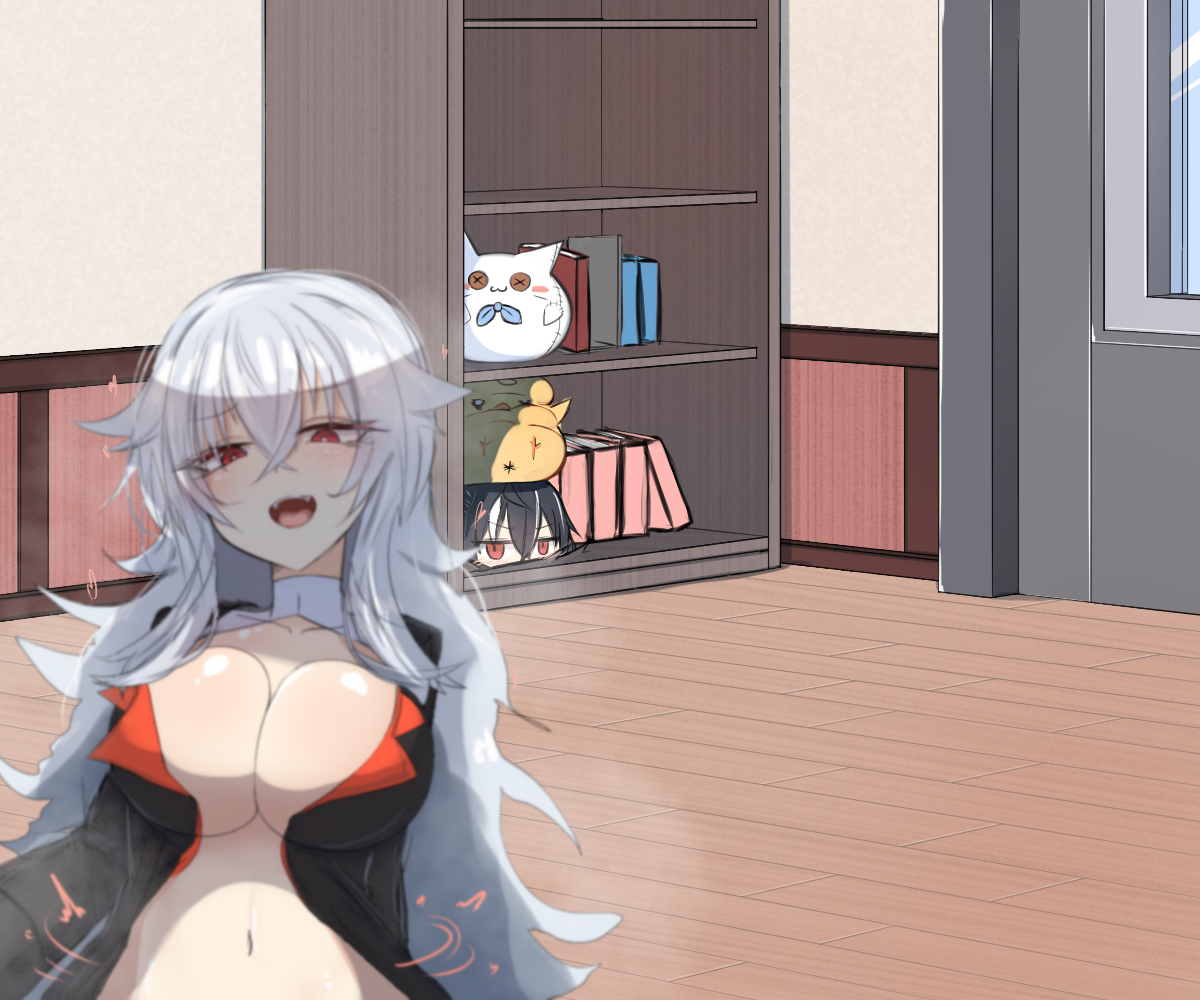This is a pixiv picture whose title is 2階にある指揮官の部屋を床から探るU-47.