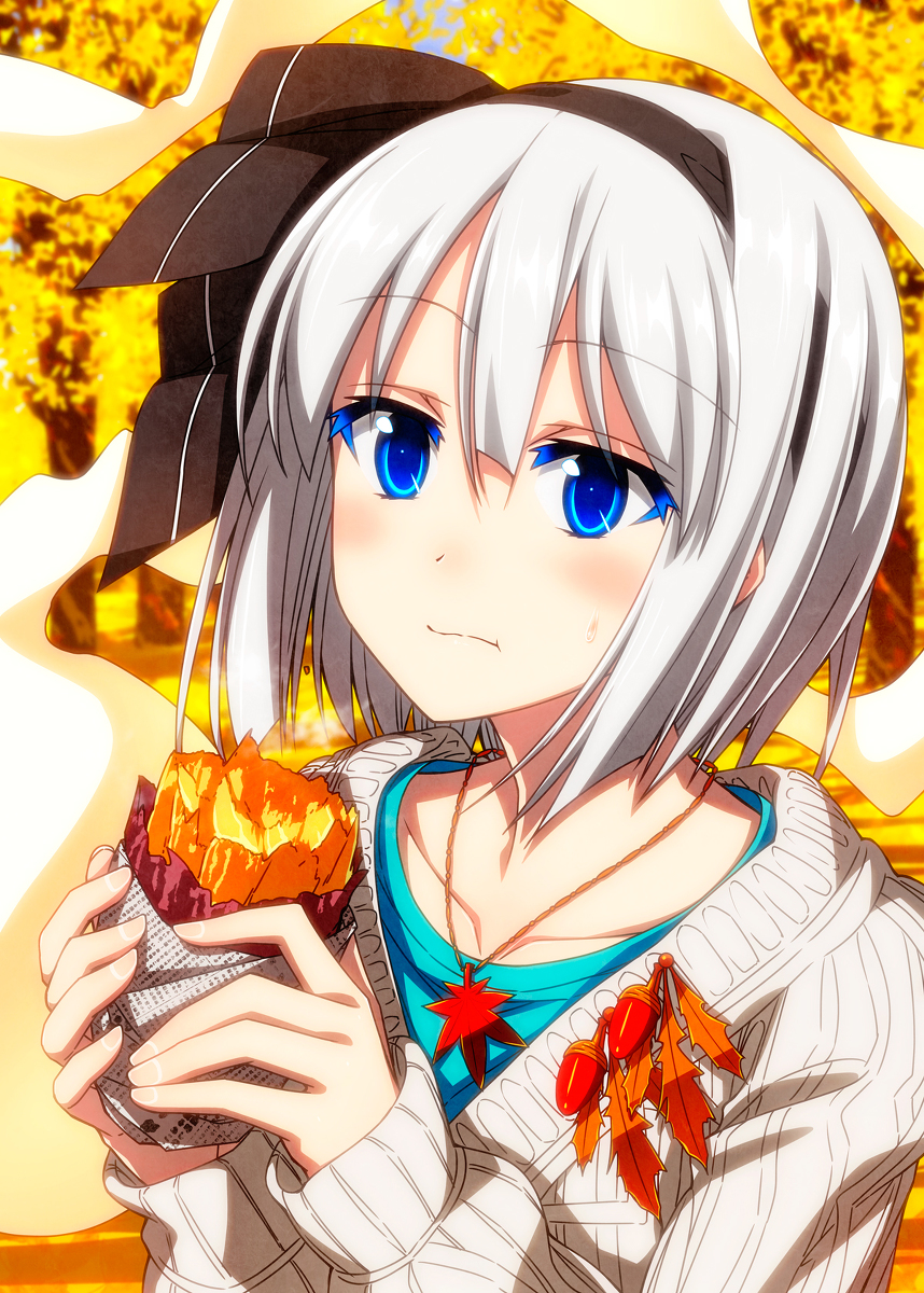 This is a pixiv picture whose title is 焼芋もぐもぐ妖夢ちゃん！.