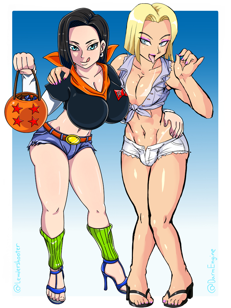 This is a pixiv picture whose title is Android 18 & 17 Halloween Collab.