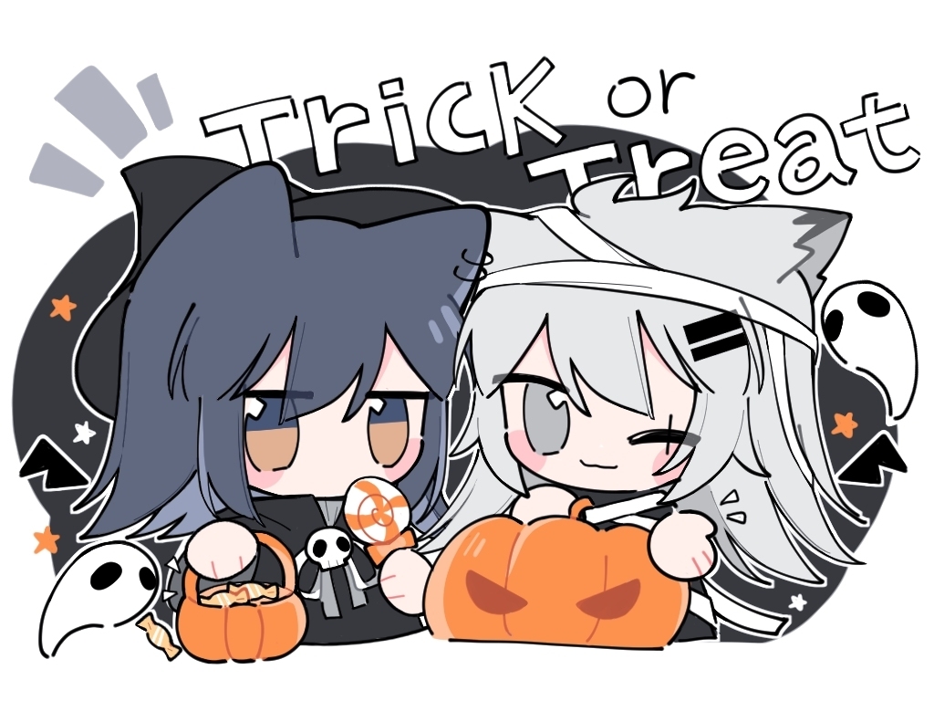 This is a pixiv picture whose title is Trick or treat🍬🎃.