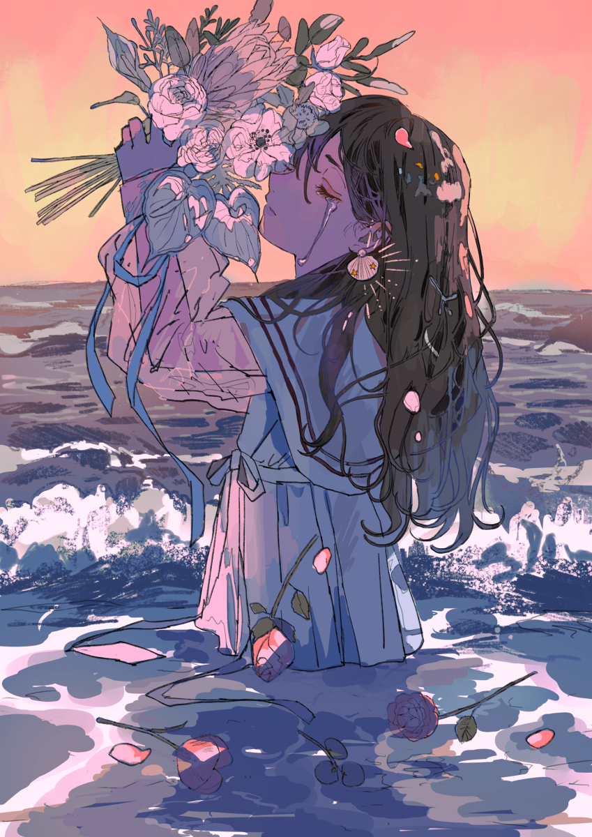 This is a pixiv picture whose title is 海に花束.