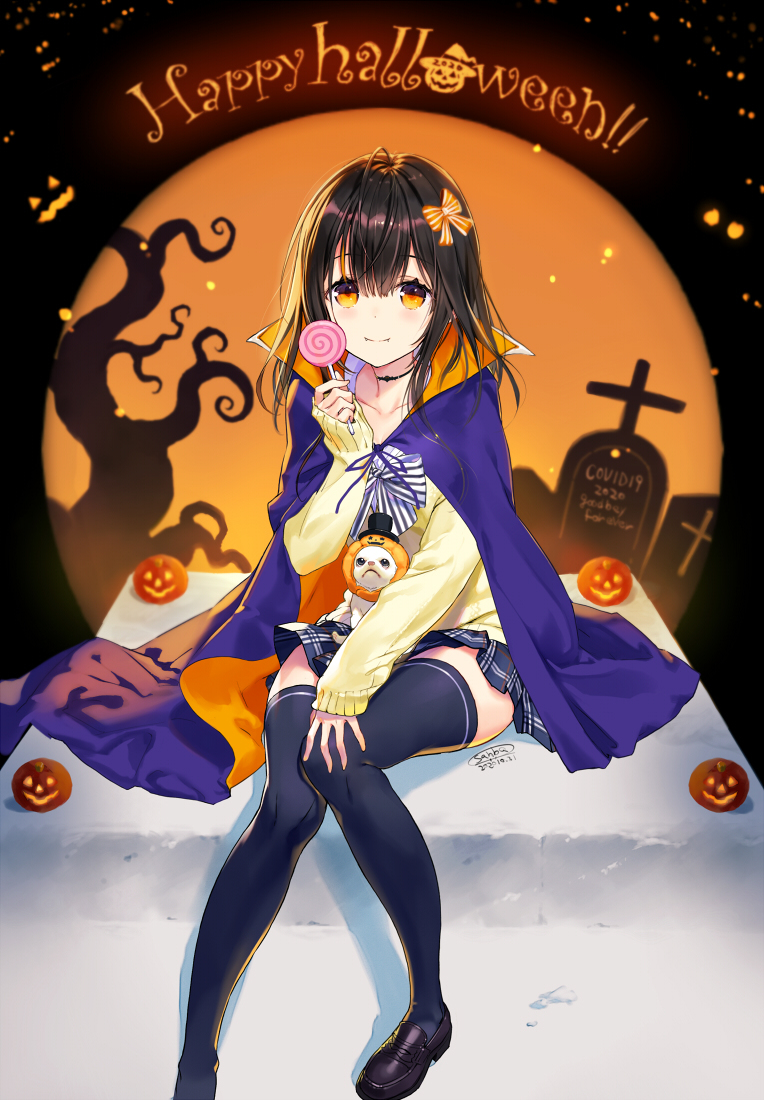 This is a pixiv picture whose title is ハロウィン🎃JKとチワワ.