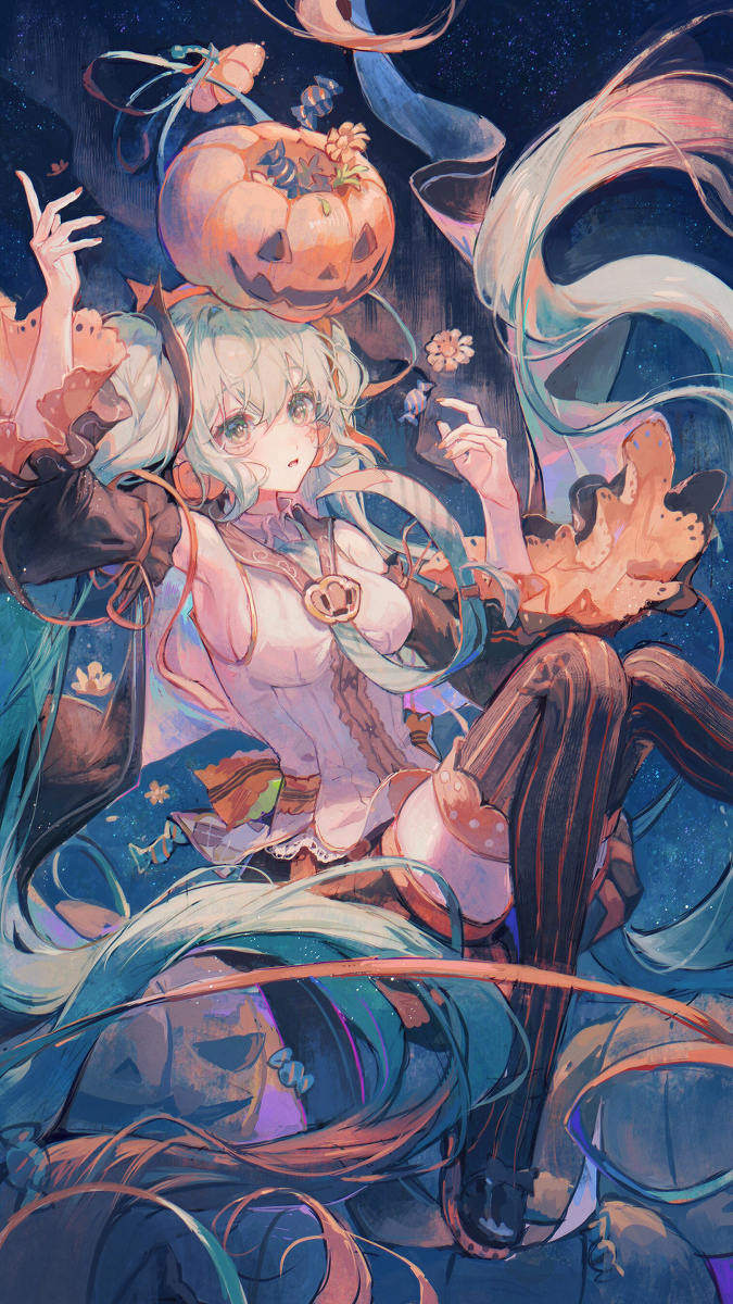 This is a pixiv picture whose title is trick or miku.