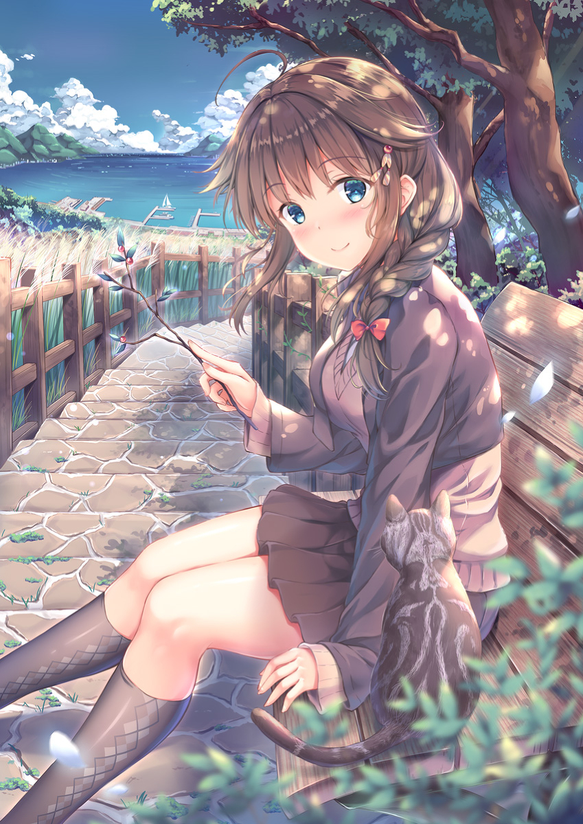 This is a pixiv picture whose title is 時雨とねこちゃん.