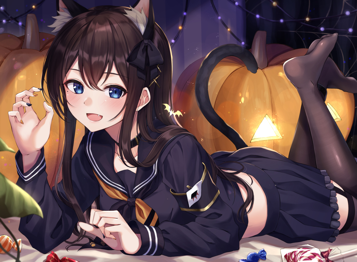 This is a pixiv picture whose title is 黒セーラーちゃんハロウィン猫スタイル.