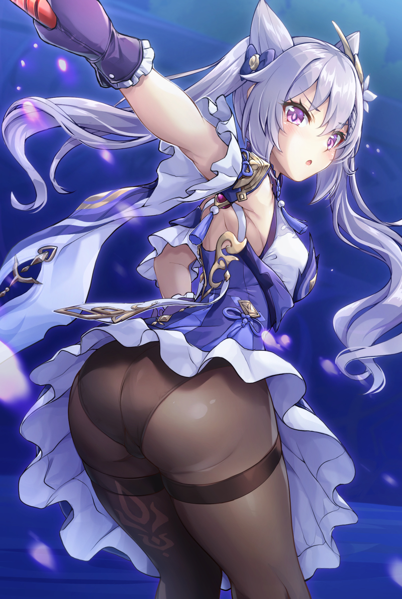 This is a pixiv picture whose title is 通常攻撃２段目でお尻を突き出す刻晴ちゃん.