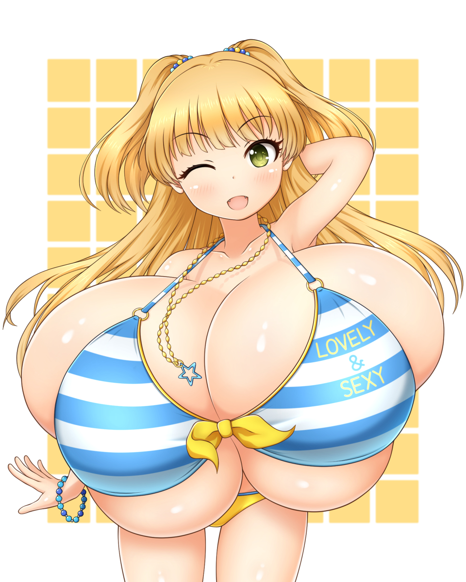 This is a pixiv picture whose title is 超乳水着莉嘉ちゃん!!.