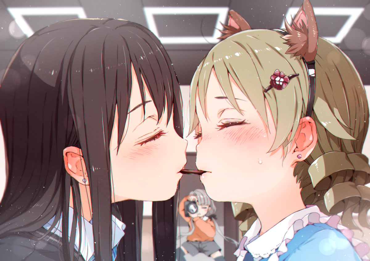 This is a pixiv picture whose title is 誰も居ない事務所でポッキーゲームをするりんのの.