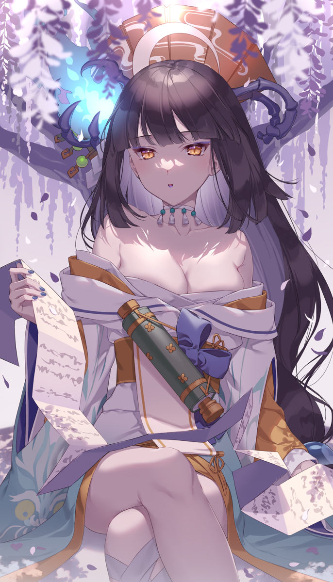 This is a pixiv picture whose title is 藤の花の下で.