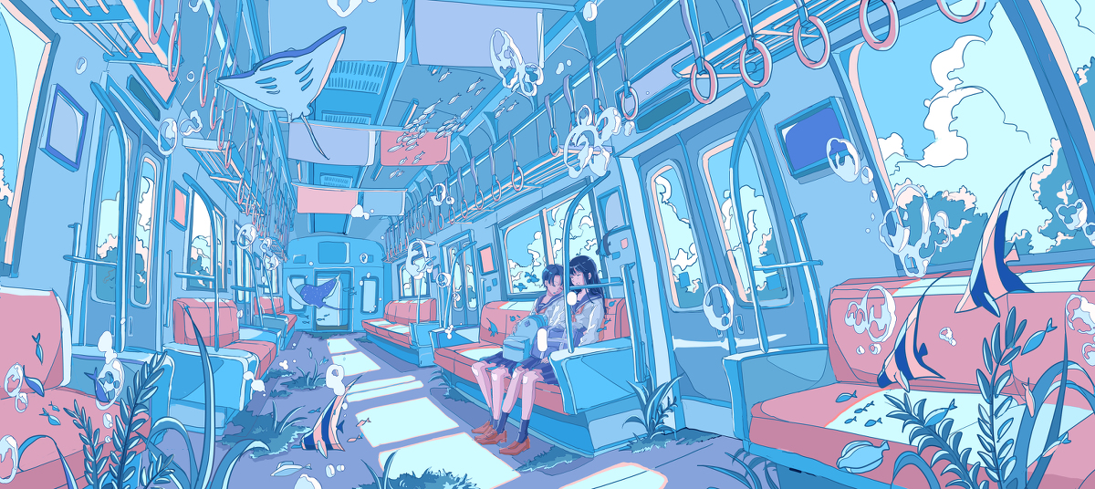 This is a pixiv picture whose title is 水中列車.