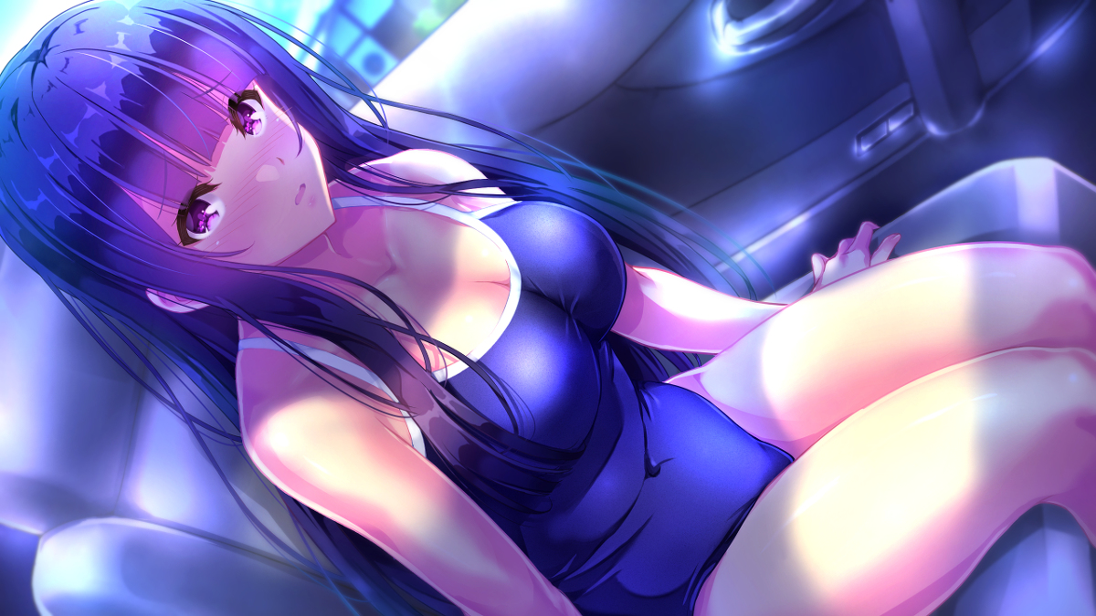 This is a pixiv picture whose title is スク水に着替えた女の子が助手席にいたら、運転に集中できるわけない.