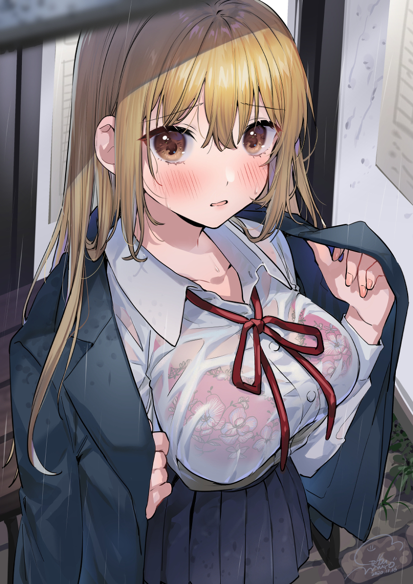 This is a pixiv picture whose title is 「なんで…こういう時に傘持ってきてないのよ」.