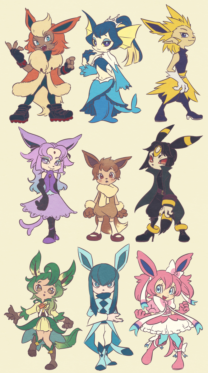 This is a pixiv picture whose title is ブイズ擬人化.