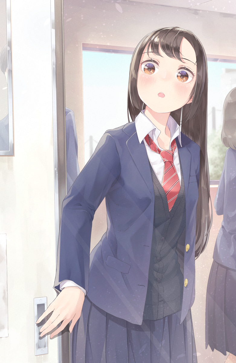 This is a pixiv picture whose title is 他クラスの友達への用事ついでに、好きな人を目で追ってしまう子.