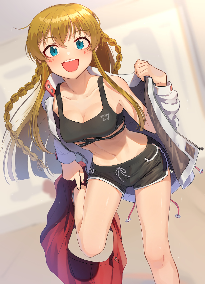 This is a pixiv picture whose title is トレーニングルームに来るや否や脱ぎ捨てるうみみ.
