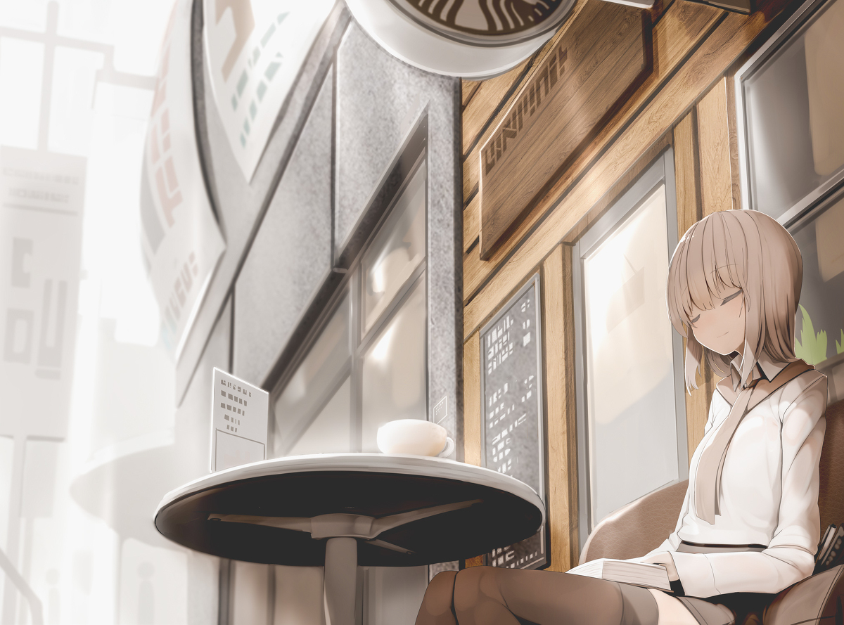 This is a pixiv picture whose title is 喫茶店.