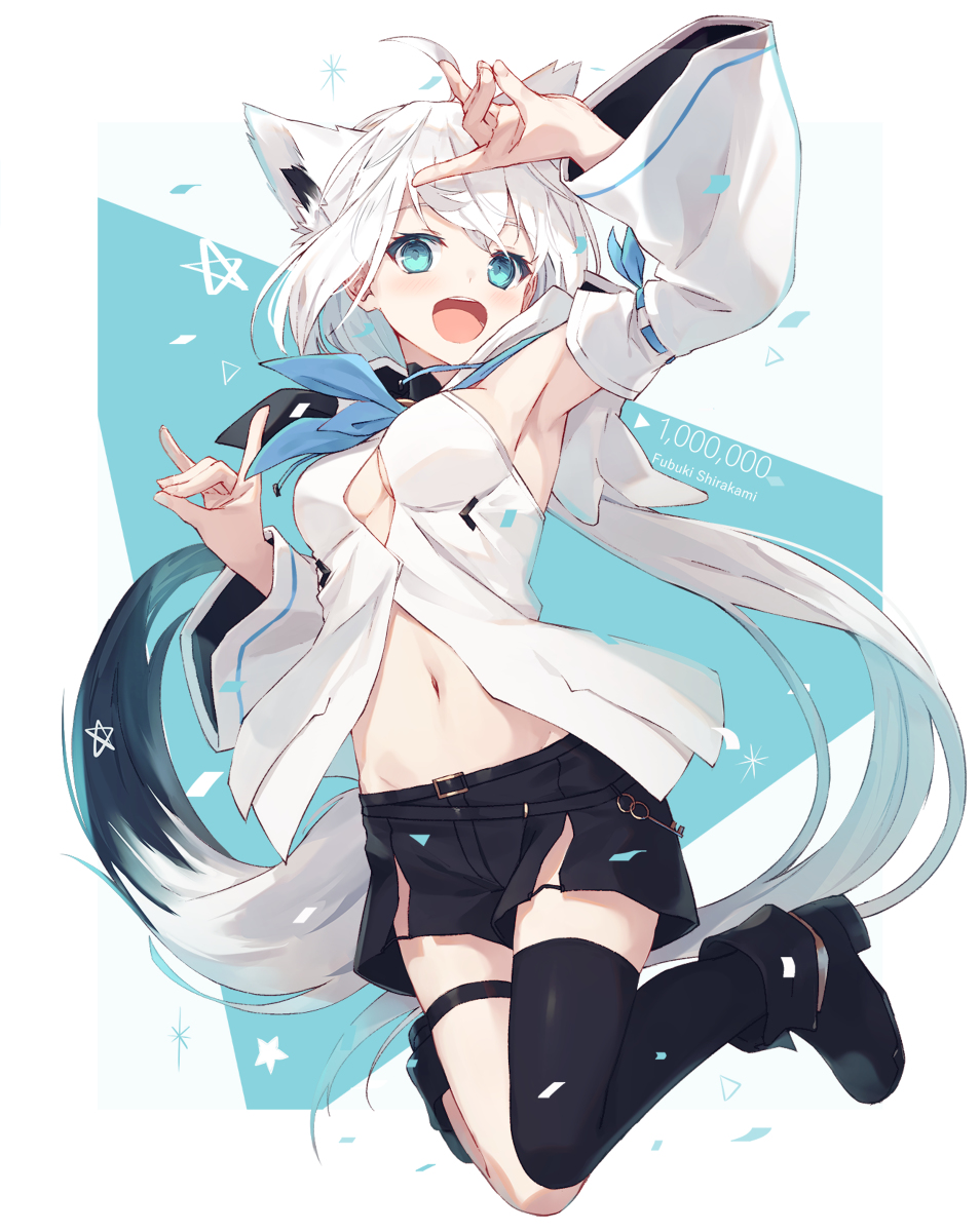 This is a pixiv picture whose title is 白上フブキ100万人記念.