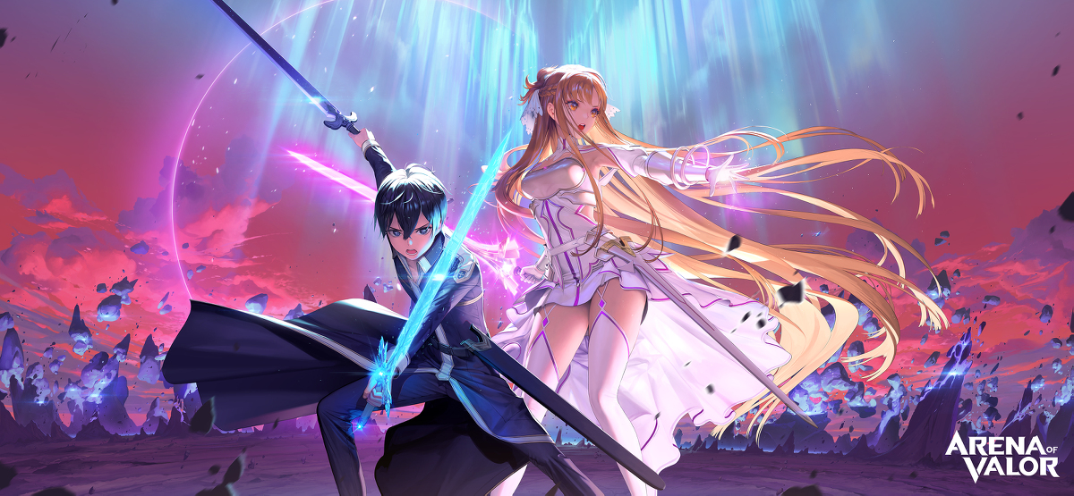 This is a pixiv picture whose title is [AoV × SAO] キリト & アスナ.