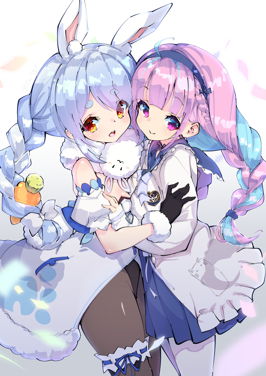 This is a pixiv picture whose title is 【あくあーと】W三編みのあくぺこ！！【ぺこらーと】.