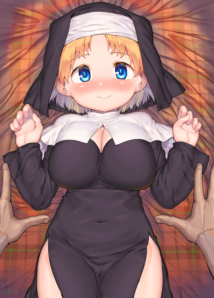This is a pixiv picture whose title is 何でも聞き入れてくれる心優しいロリ巨乳シスターちゃんを.