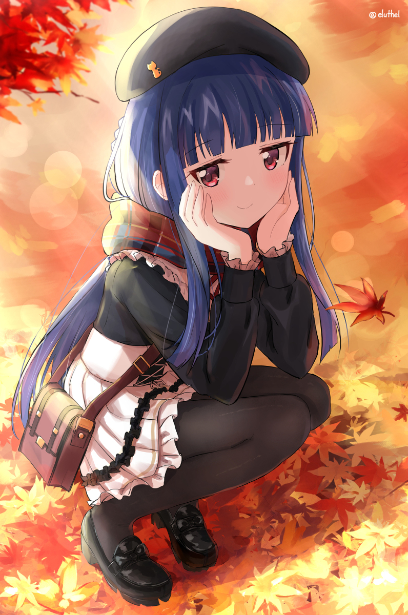 This is a pixiv picture whose title is 公園の紅葉の下で.