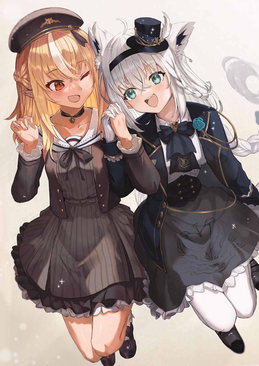 This is a pixiv picture whose title is フレアとフブキ🔥🦊.