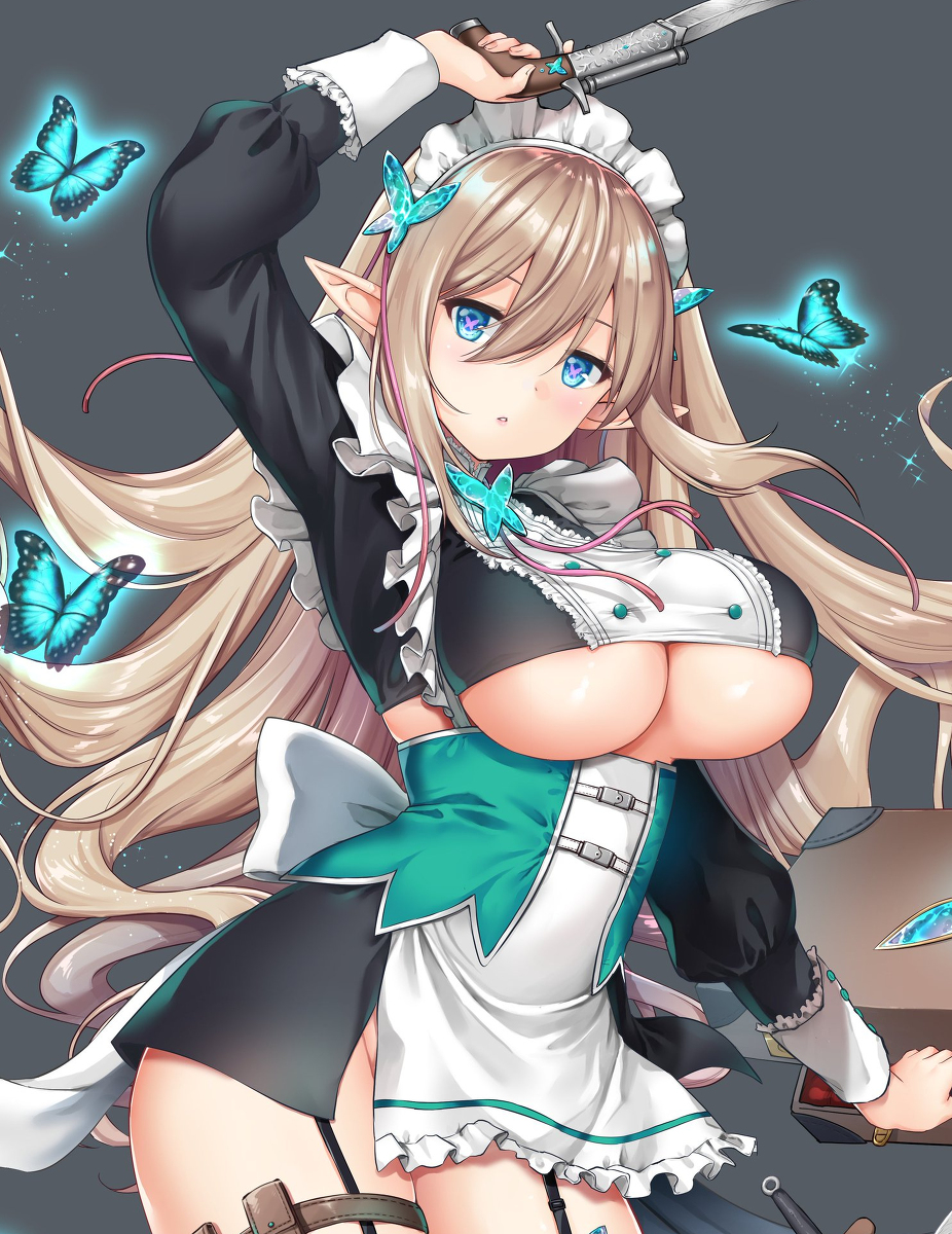 This is a pixiv picture whose title is エルフメイド---月蝶.