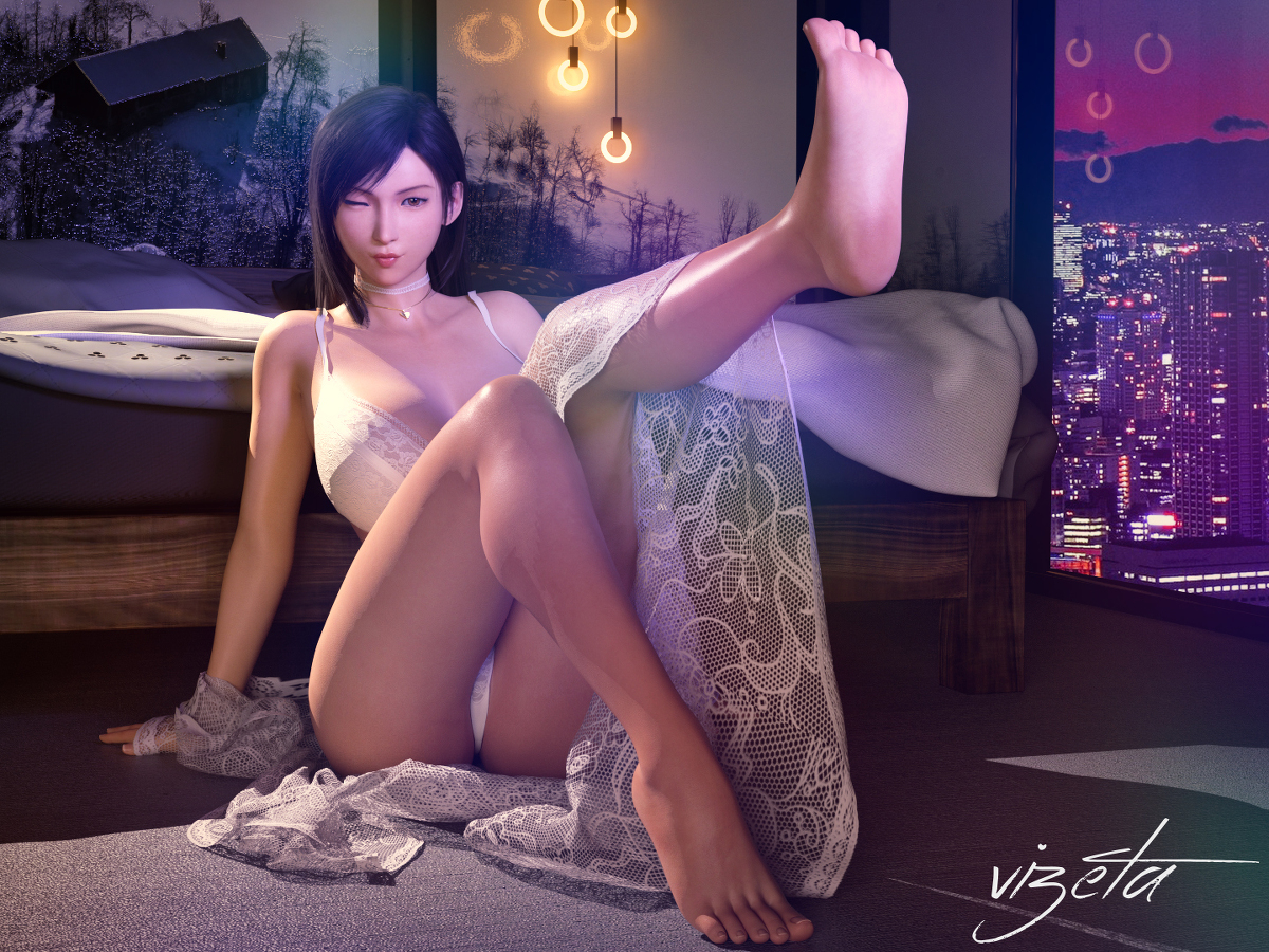 This is a pixiv picture whose title is FF Tifa Lockhart foot-fetish.