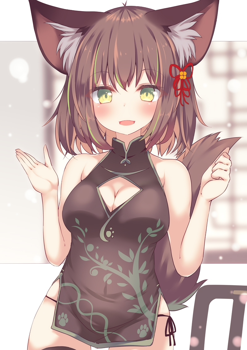 This is a pixiv picture whose title is けもみみチャイナドレス.