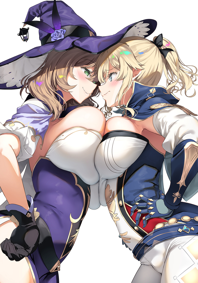 This is a pixiv picture whose title is リサとジンの乳比べ.