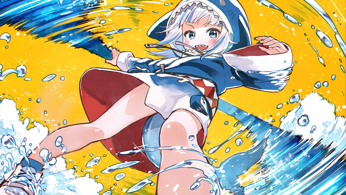 This is a pixiv picture whose title is トライデントぶん回すサメちゃん.