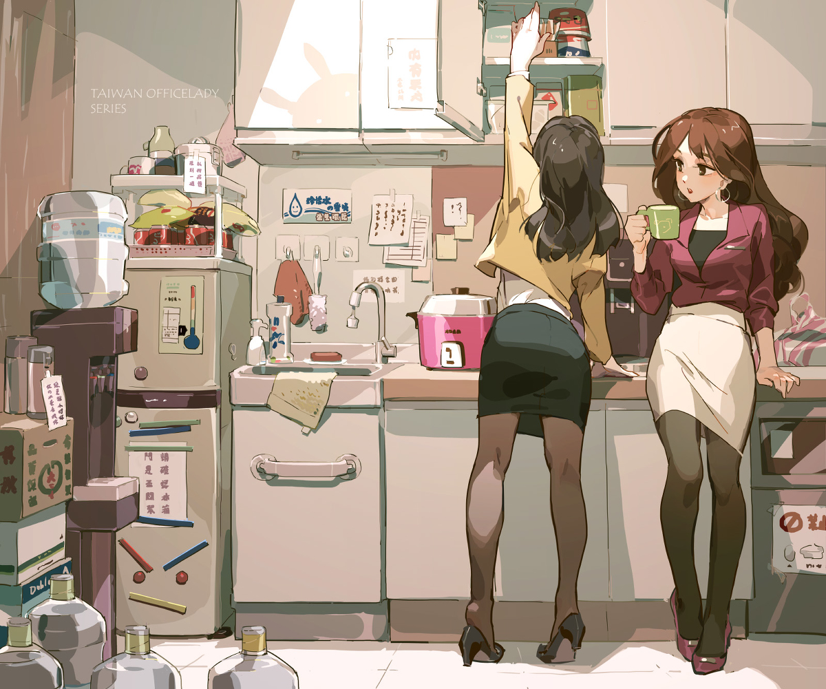 This is a pixiv picture whose title is 台灣OL - 八卦茶水間 / 給湯室のお喋り.