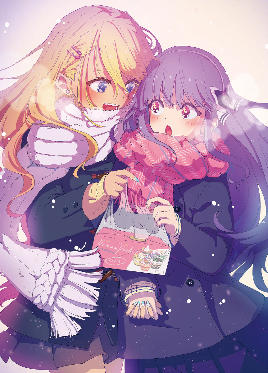 This is a pixiv picture whose title is 【仕事絵】ネイルちゃんと深爪さん。ナイショのパフェを半分こ編.