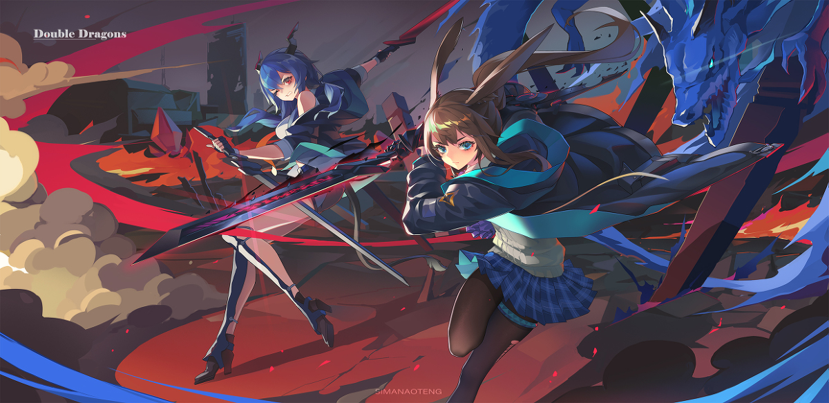 This is a pixiv picture whose title is 双龙DoubleDragons.