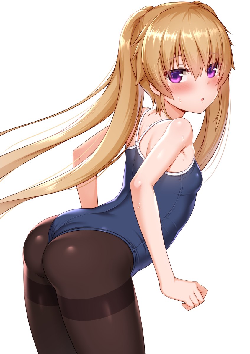 This is a pixiv picture whose title is お尻に水着が食い込みすぎなスク水タイツ真白ちゃん.