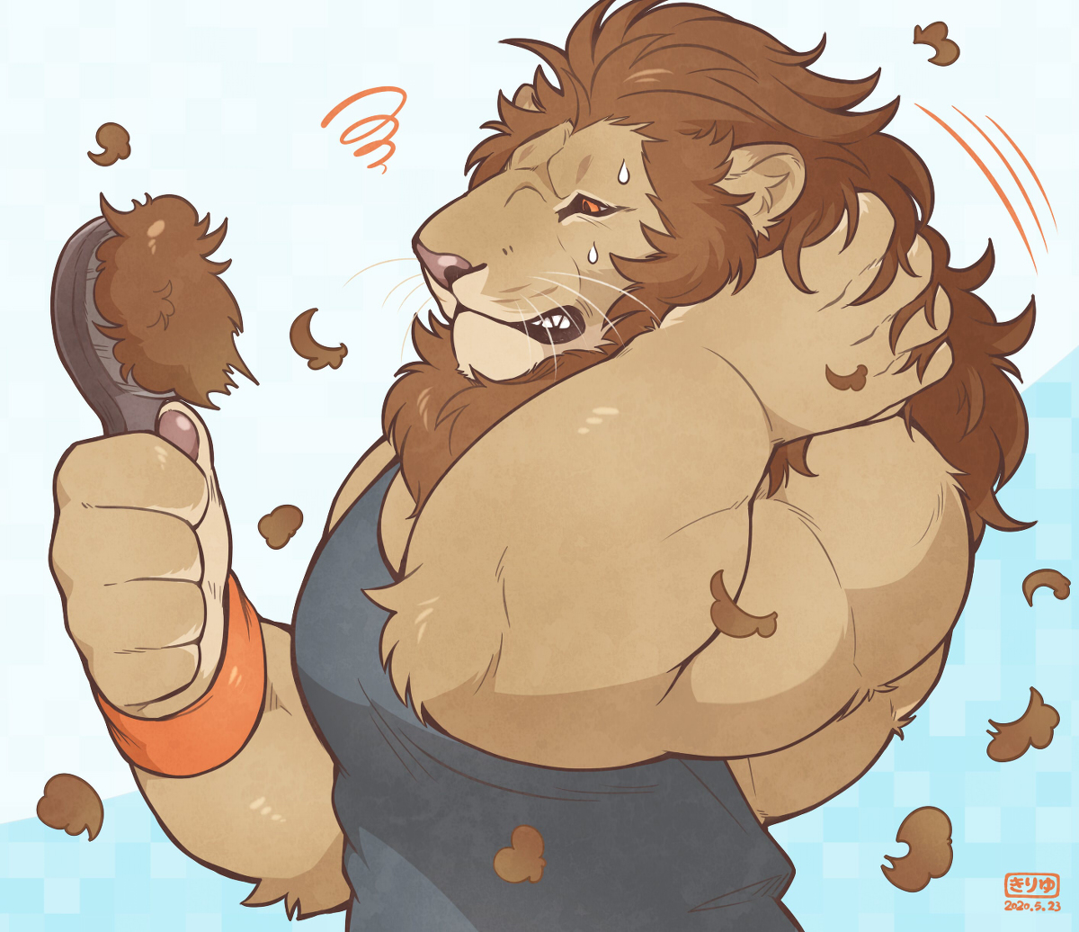 This is a pixiv picture whose title is 換毛期に悩まされるライオンさん.