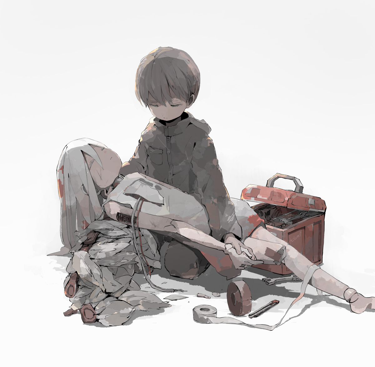 This is a pixiv picture whose title is 「僕じゃ直せない」.