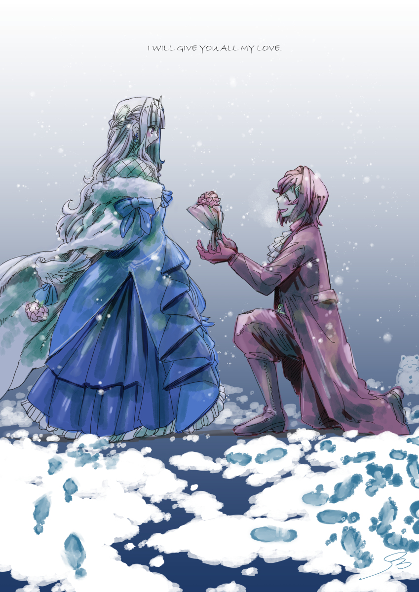 This is a pixiv picture whose title is 捧げる赤とヒミツのピンク／季節外れのラナンキュラス.