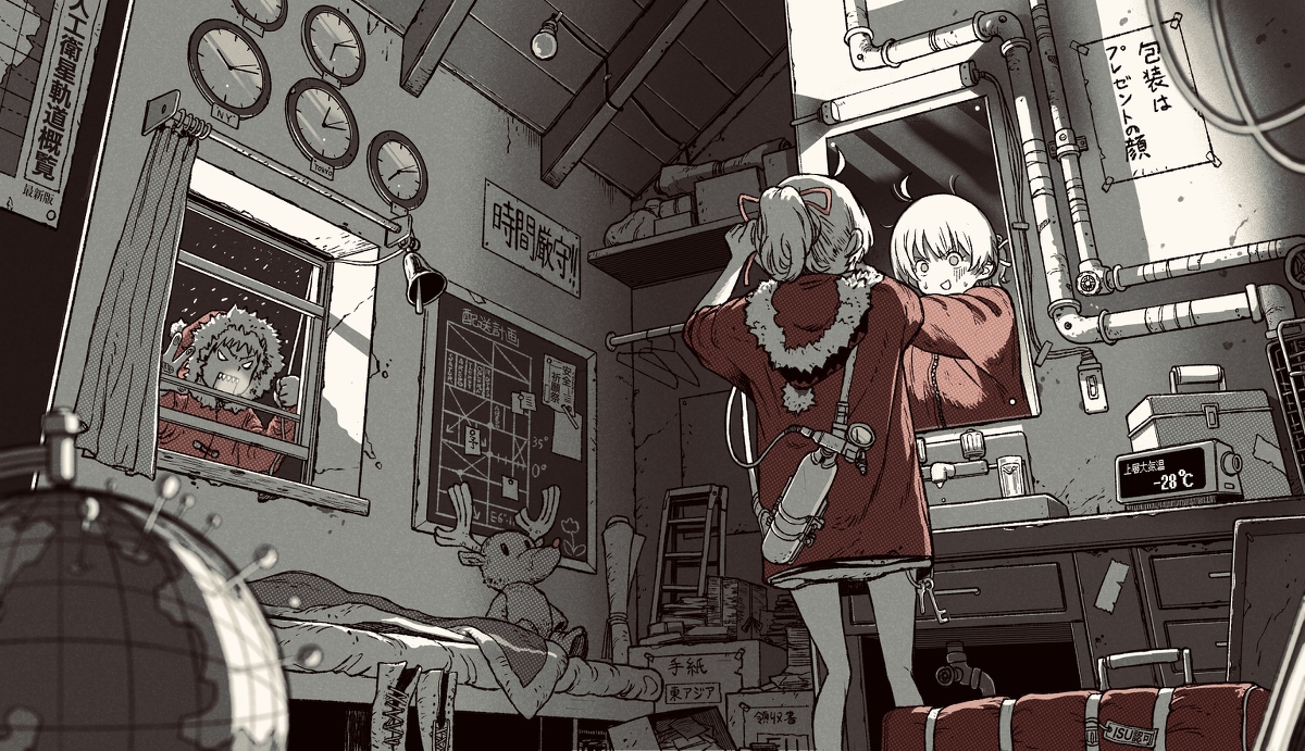 This is a pixiv picture whose title is 怖い先輩に叩き起こされる新米サンタ.
