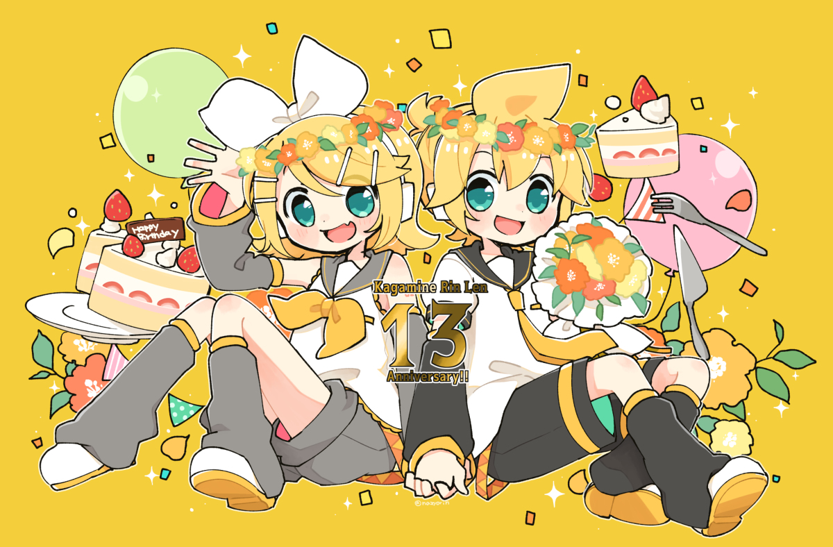 This is a pixiv picture whose title is 鏡音１３周年！.