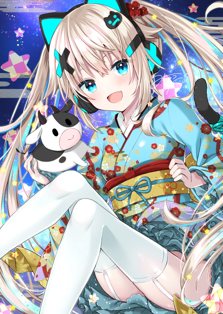 This is a pixiv picture whose title is 宇宙でお祝いうちゅーねこ.