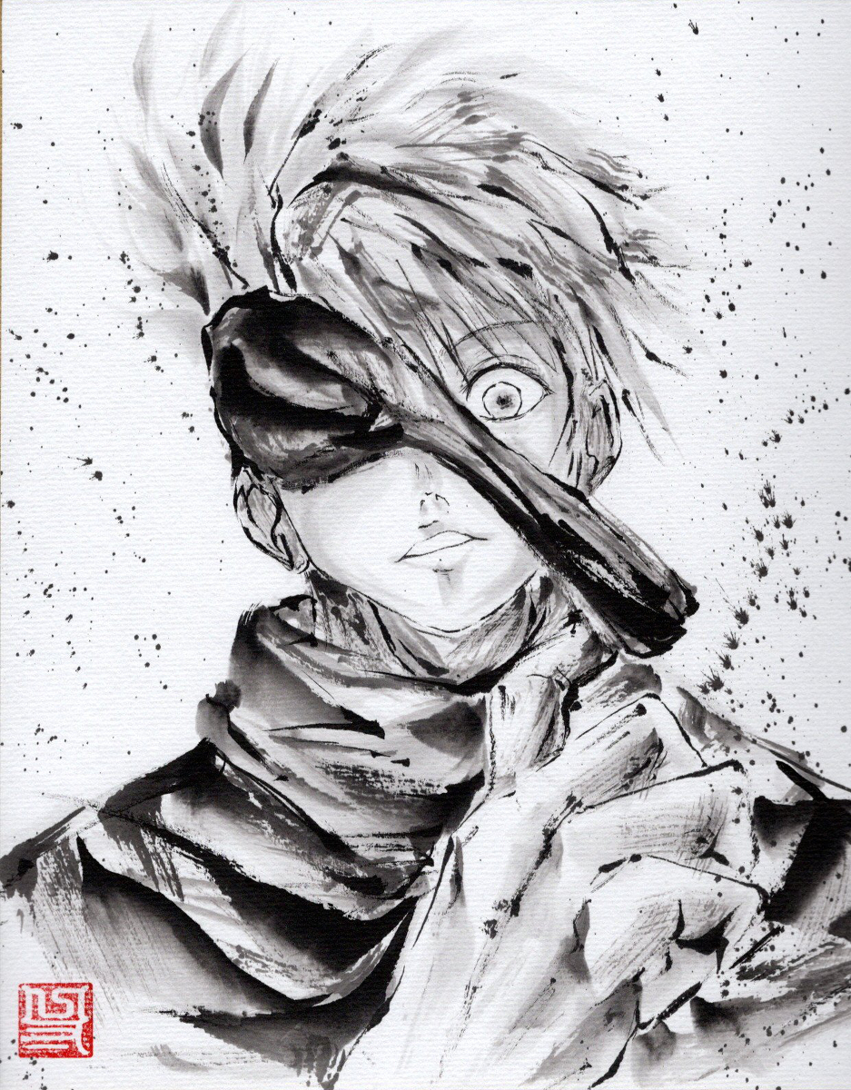 This is a pixiv picture whose title is 五条悟　水墨画練習中31.