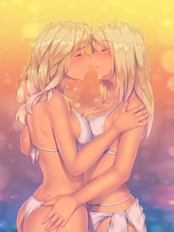 This is a pixiv picture whose title is 百合ビーチ♥.