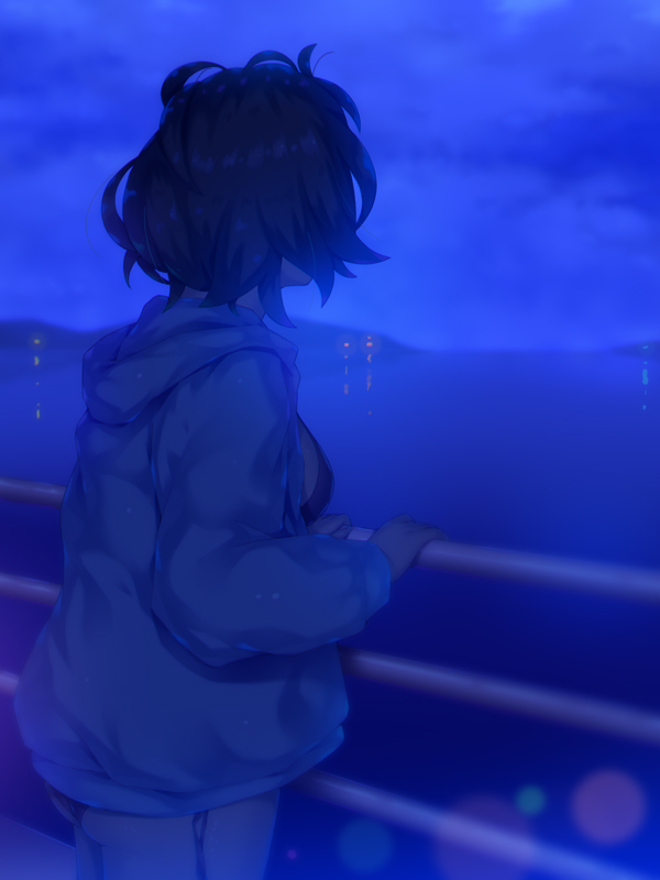 This is a pixiv picture whose title is 朝の3時の海.