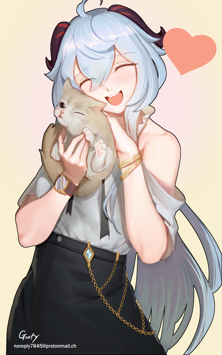 This is a pixiv picture whose title is Ganyu with a cat.