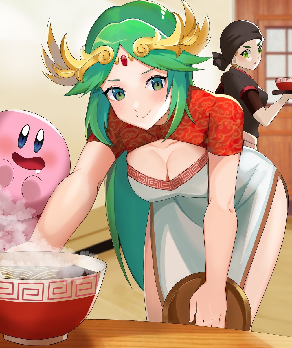 This is a pixiv picture whose title is ミェンミェンのラーメン屋を手伝うパルテナ様.
